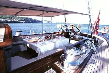 a boat with food on it aboard SHAMOUN Yacht for Sale