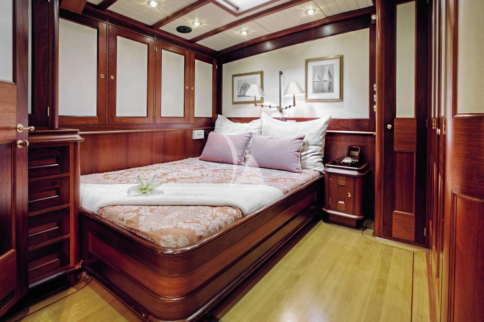 a bed in a room aboard SHAMOUN Yacht for Sale