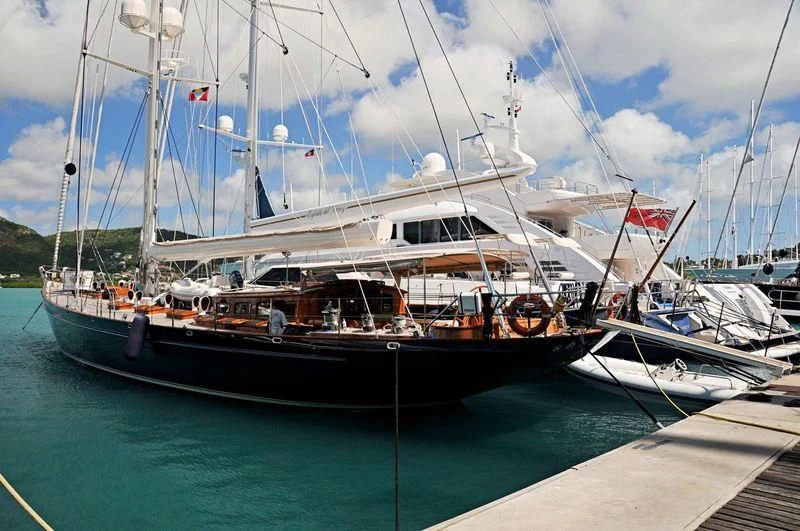 a boat docked at a pier aboard SHAMOUN Yacht for Sale