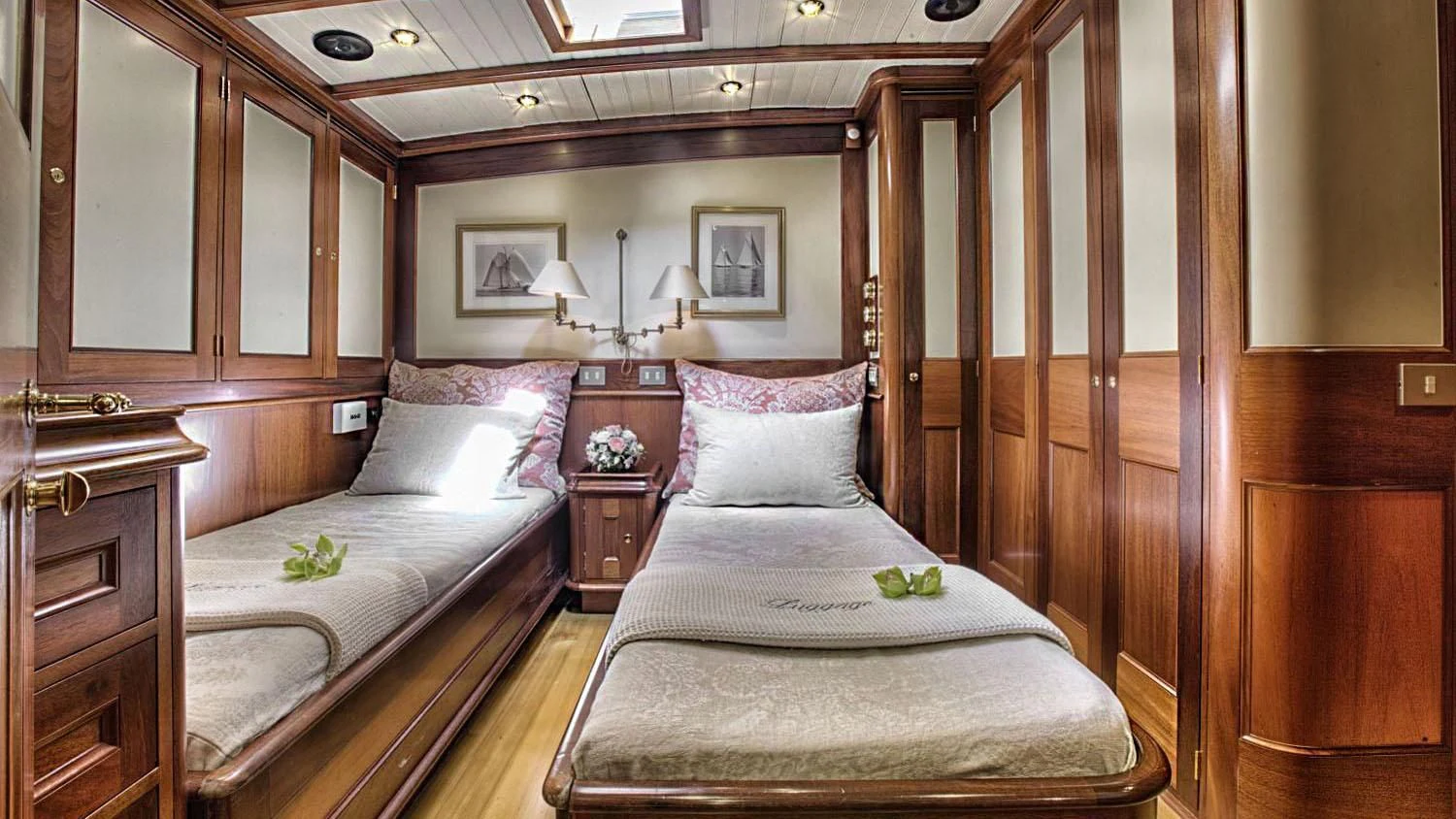 a bed in a room aboard SHAMOUN Yacht for Sale