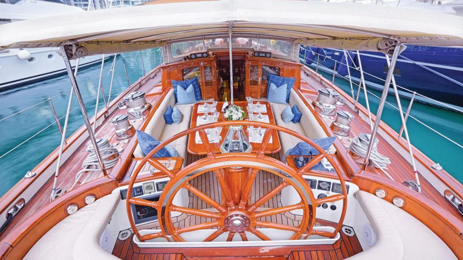 a large orange and white ship aboard SHAMOUN Yacht for Sale