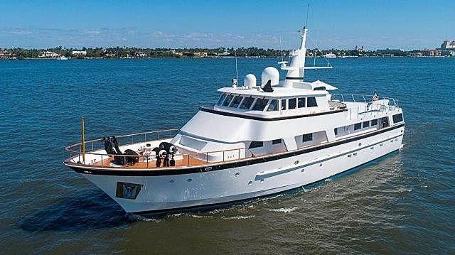 a large white boat in the water aboard IVORY LADY Yacht for Sale