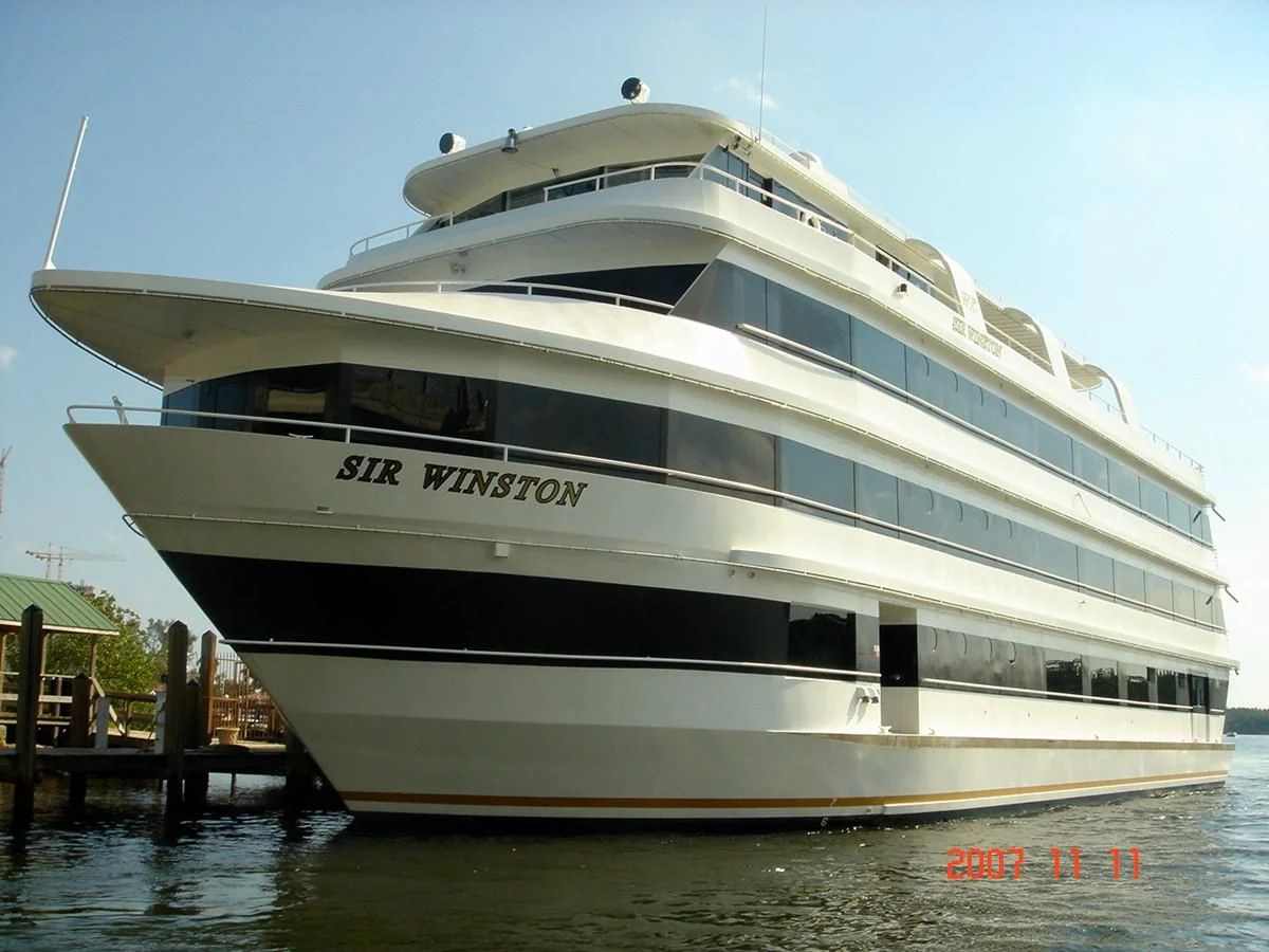 a large white yacht aboard SIR WINSTON Yacht for Sale