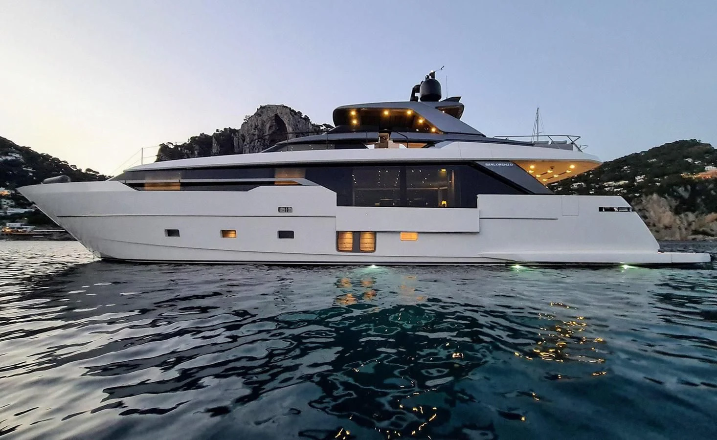 a large white boat in the water aboard 2021 SANLORENZO SD96 #95 Yacht for Sale