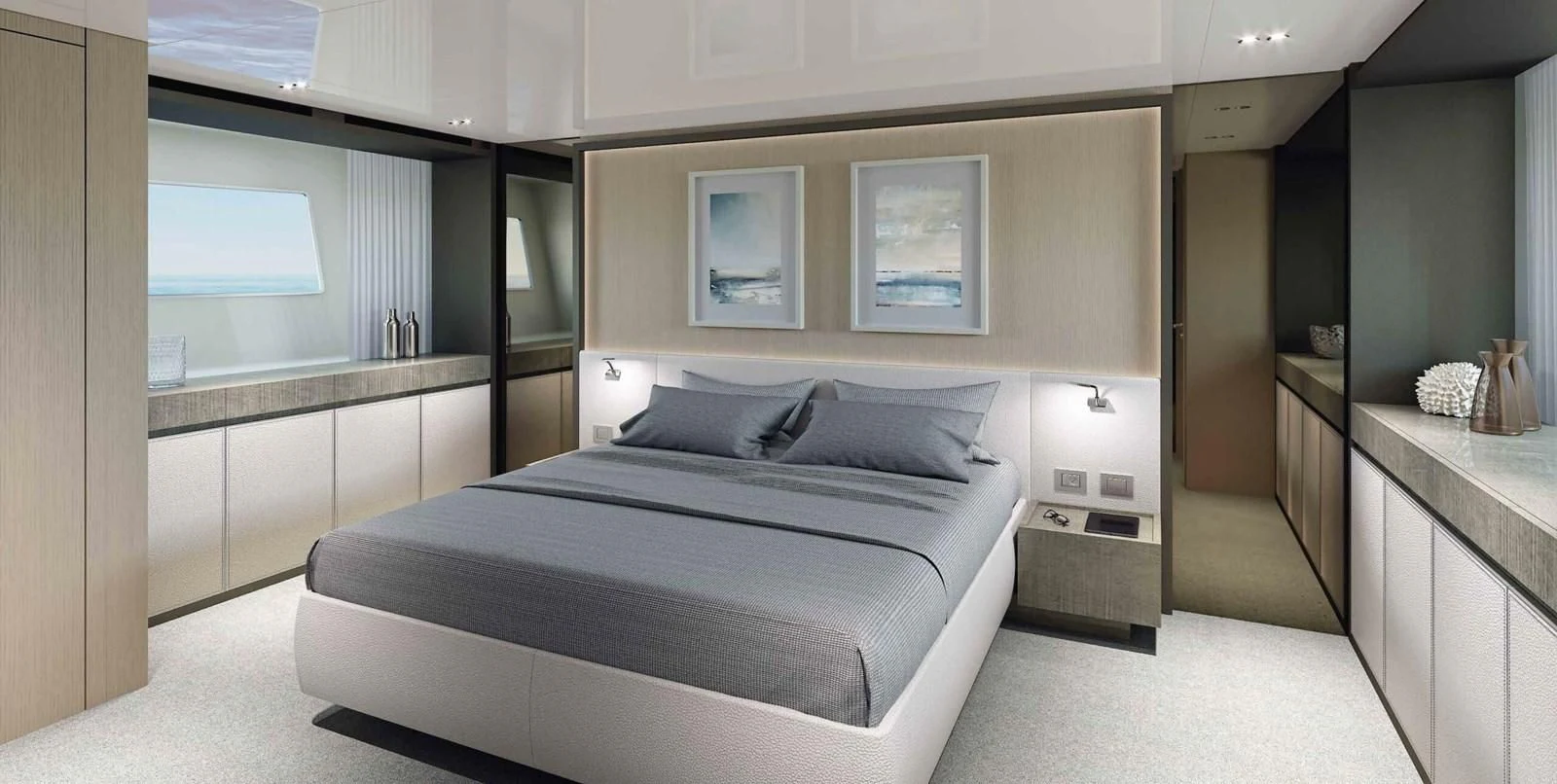 a bed in a room aboard 2021 SANLORENZO SD96 #95 Yacht for Sale