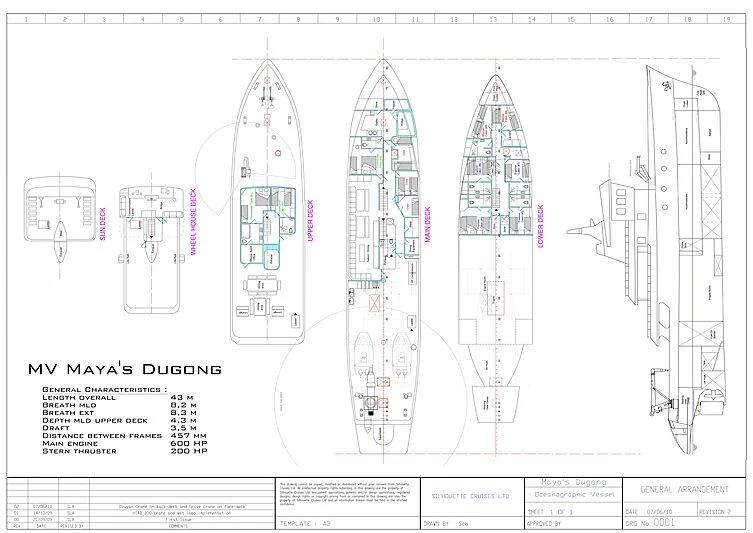diagram, engineering drawing aboard MAYA'S DUGONG Yacht for Sale