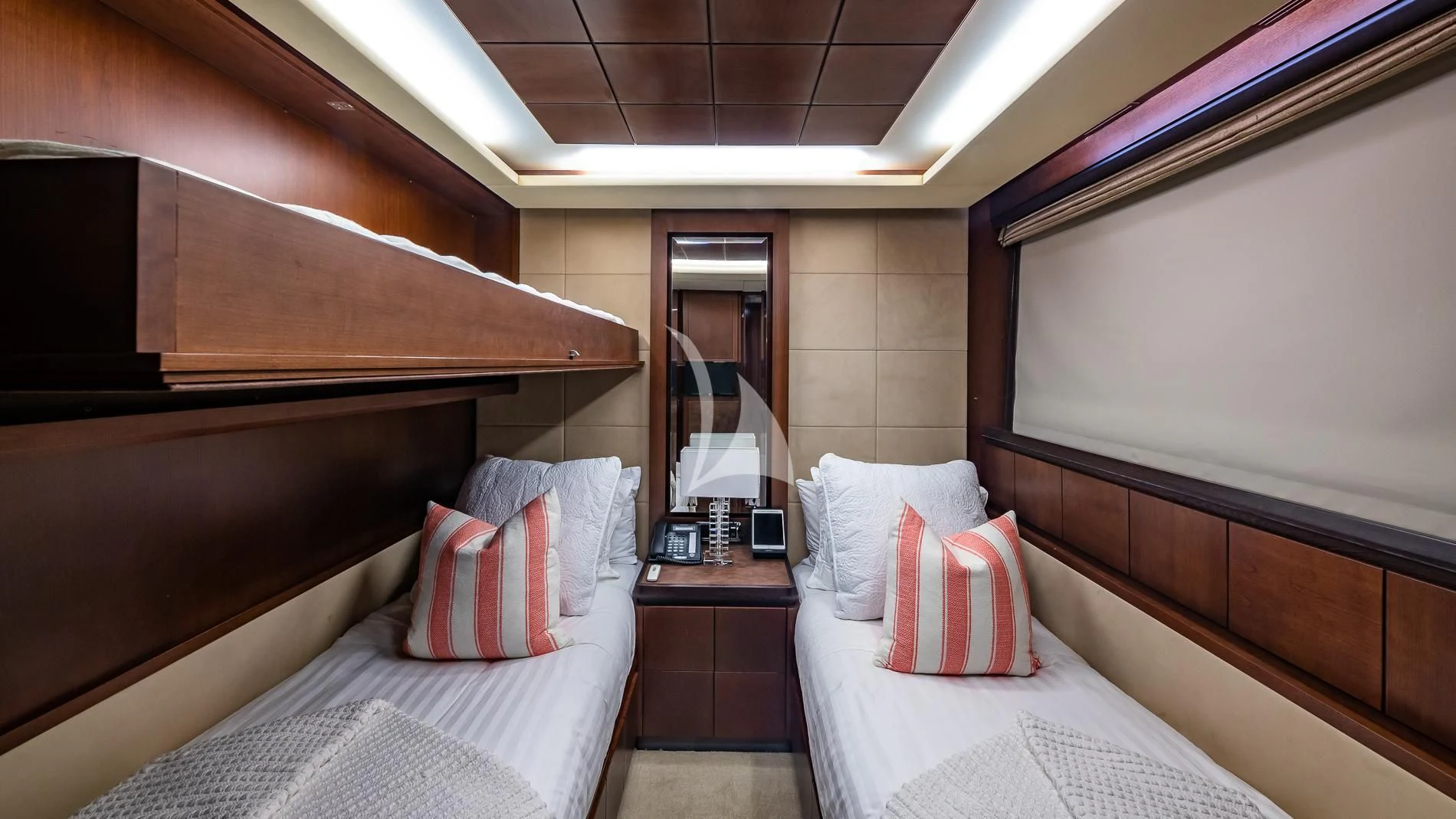 a room with two beds aboard TAIL LIGHTS Yacht for Sale