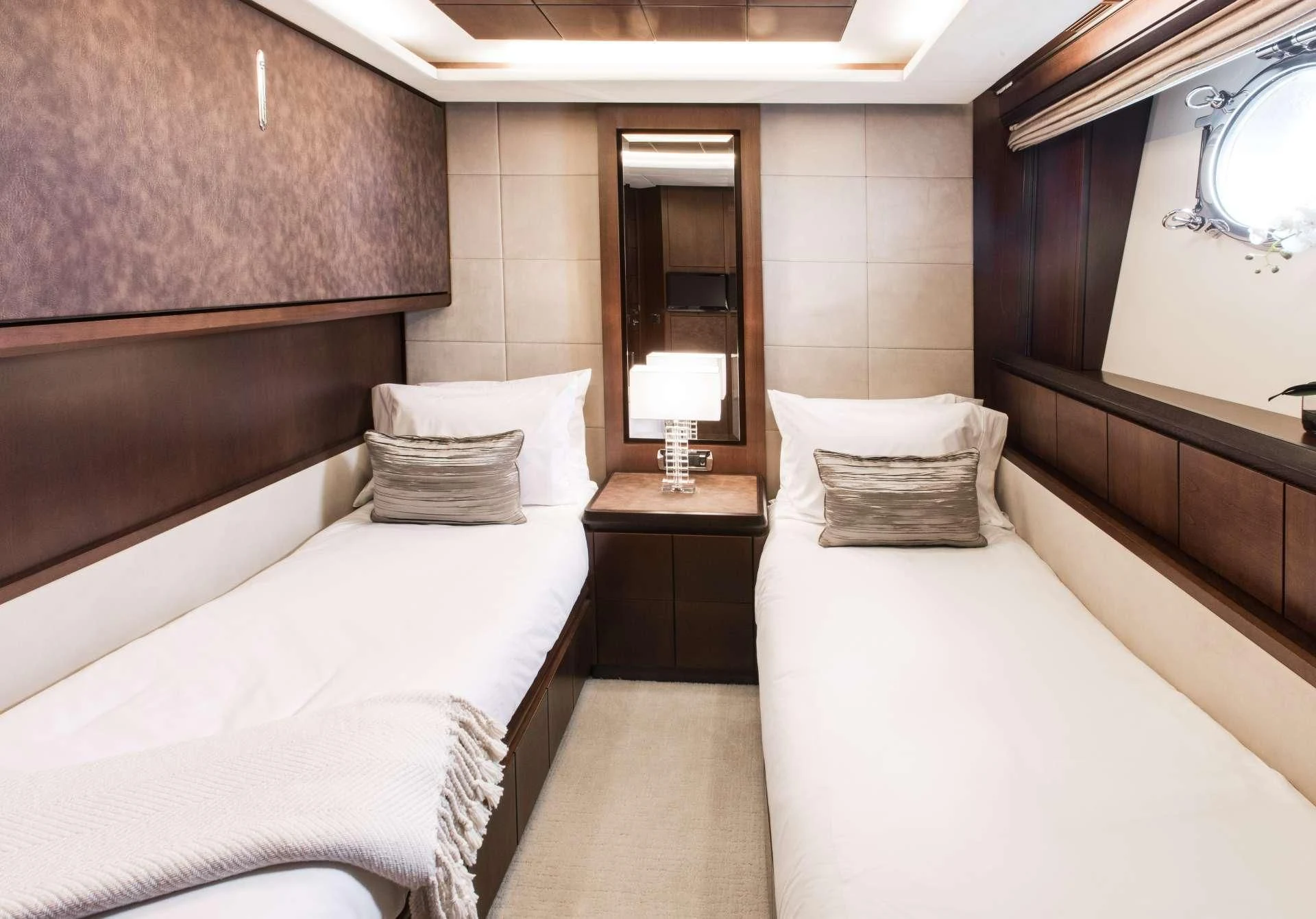 a room with two beds aboard TAIL LIGHTS Yacht for Sale