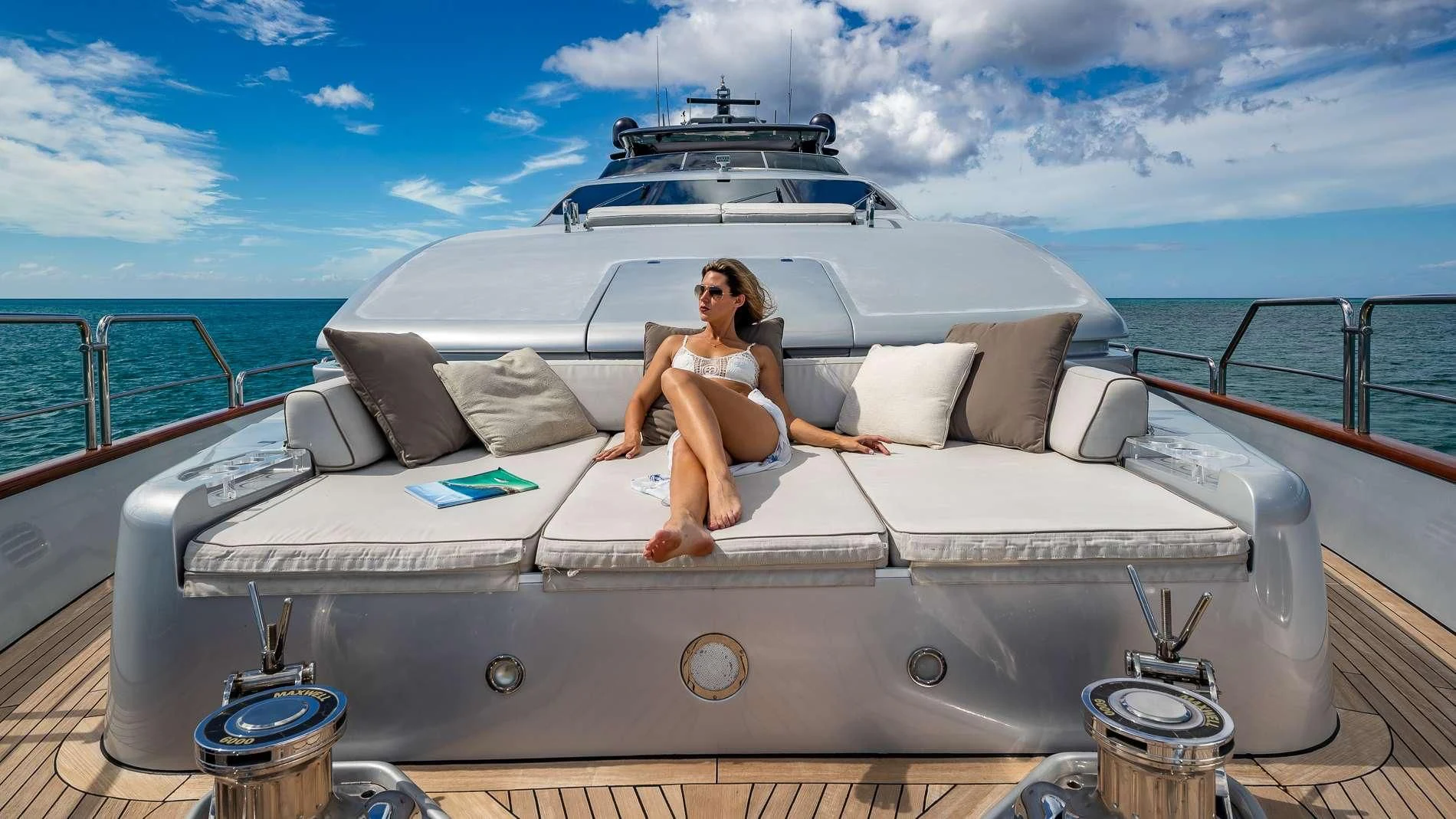 a person sitting on a boat aboard TAIL LIGHTS Yacht for Sale