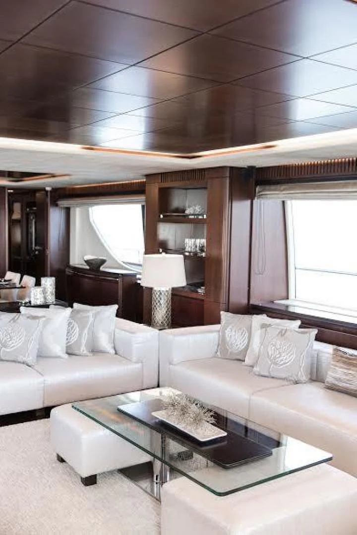 a living room with a white couch aboard TAIL LIGHTS Yacht for Sale