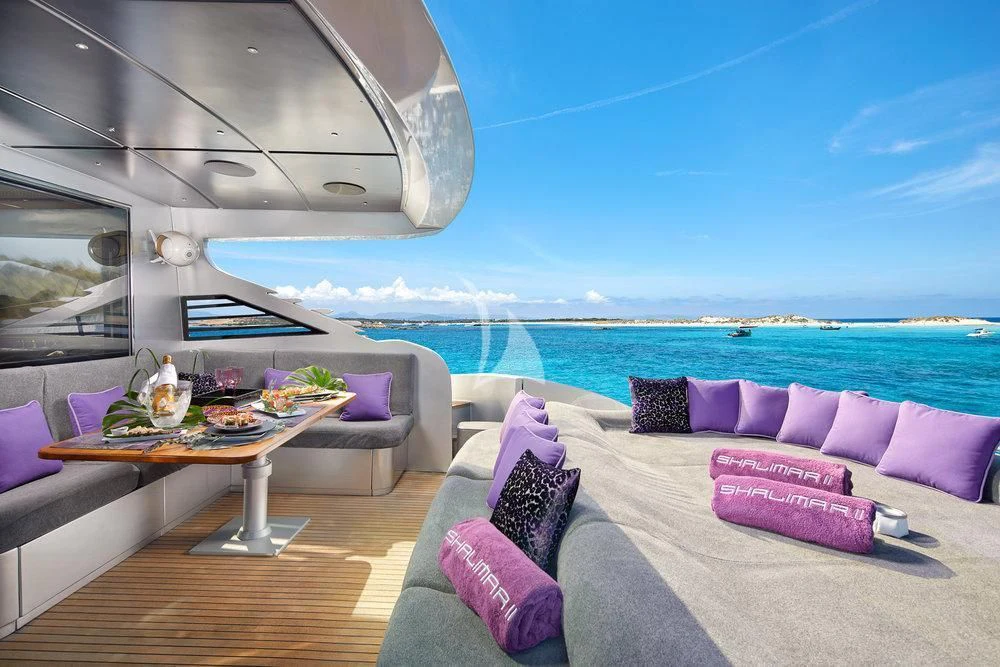 a living room with a large ocean view aboard XAMAN Yacht for Sale