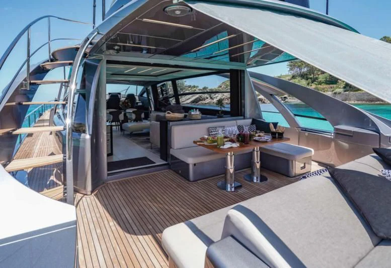 a modern house with a large deck aboard XAMAN Yacht for Sale