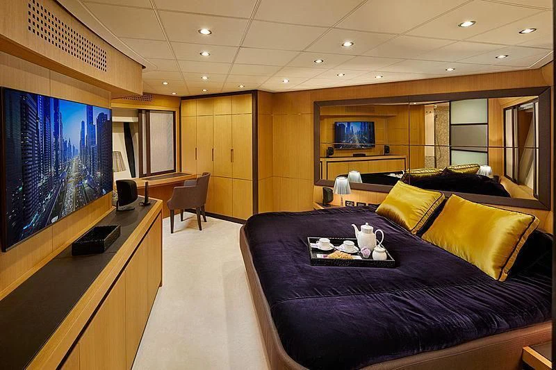 a large room with a large screen aboard XAMAN Yacht for Sale