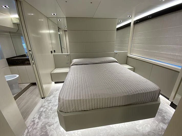 a bed in a room aboard PASSION VI Yacht for Sale