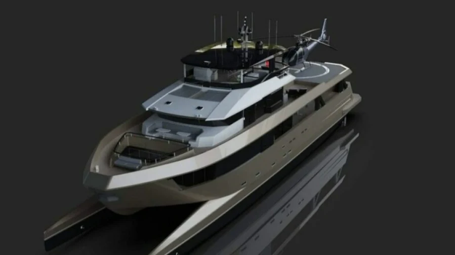 a white and black boat aboard INDEPENDENCE 135 Yacht for Sale
