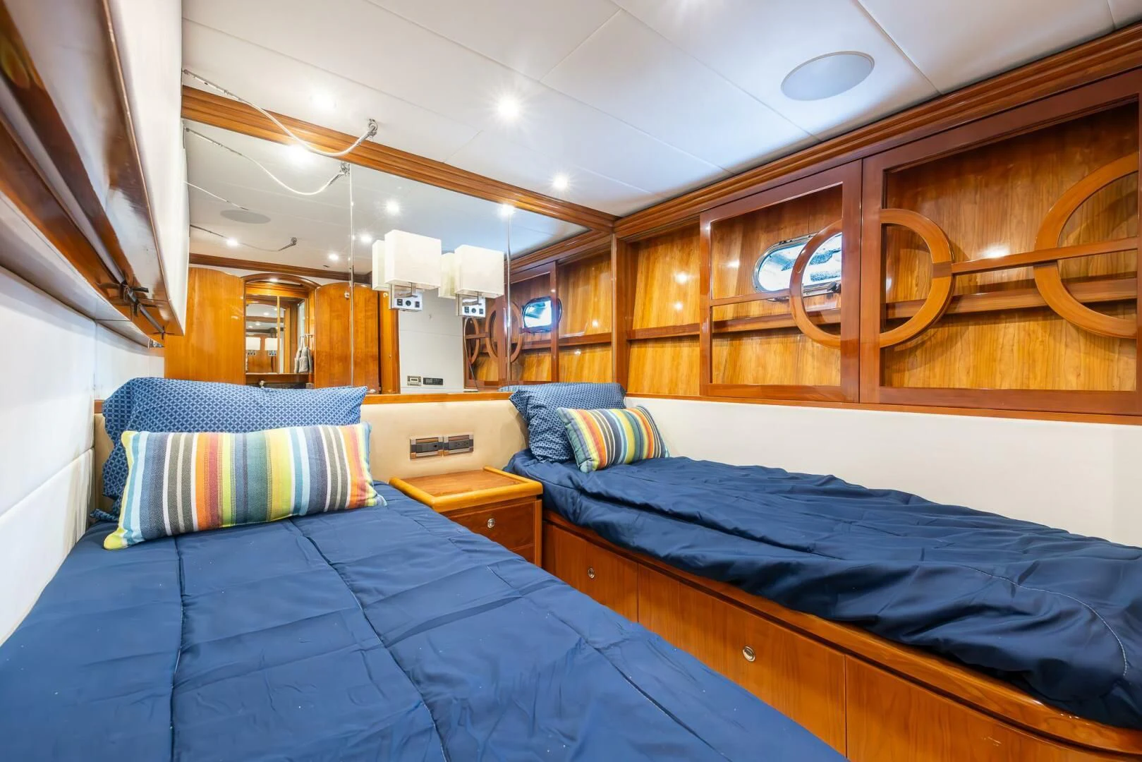 a room with two beds aboard OCEAN 1 Yacht for Sale