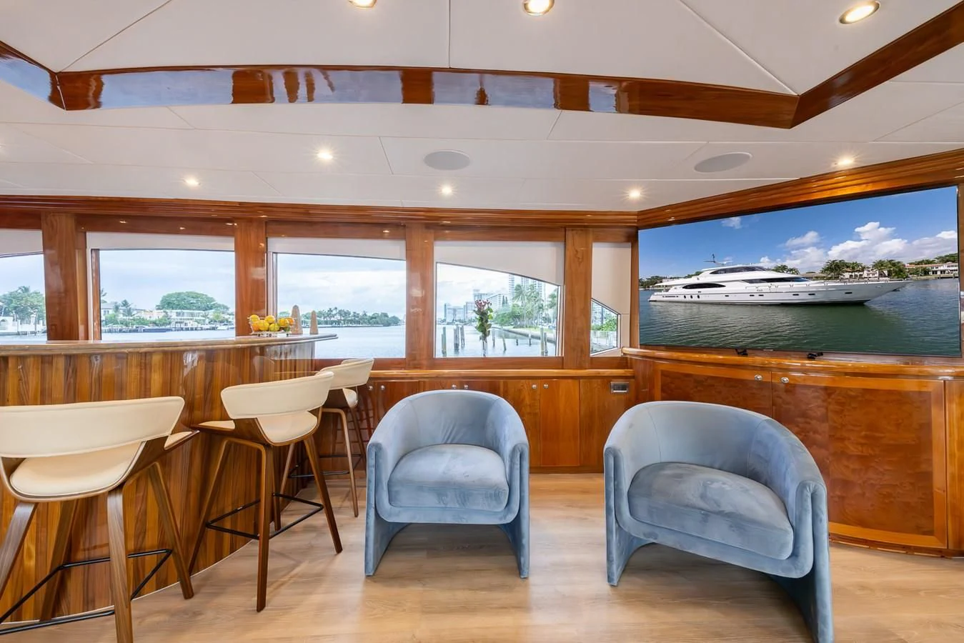 a room with chairs and a table aboard OCEAN 1 Yacht for Sale