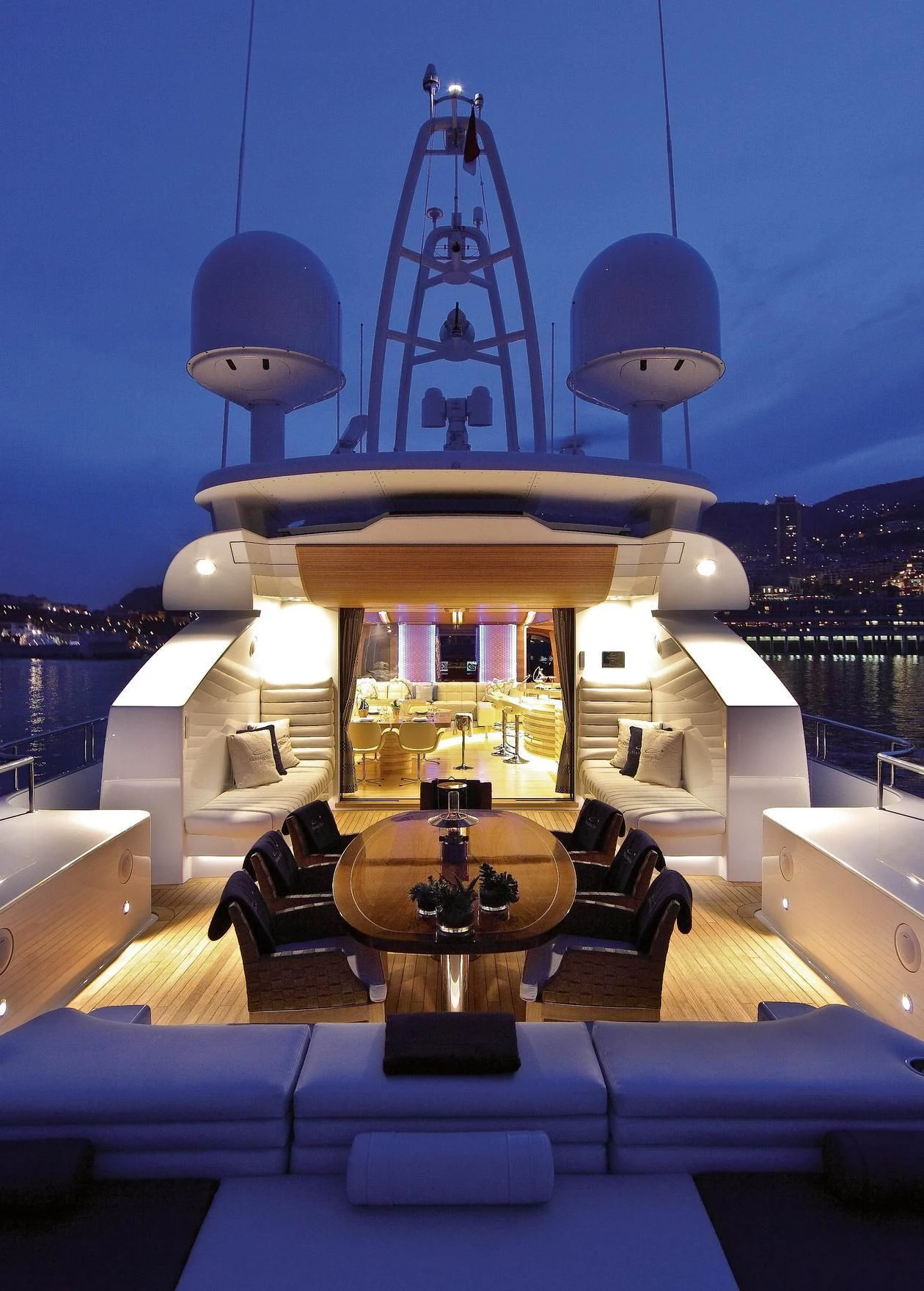 a room with a table and chairs aboard KESTREL Yacht for Sale