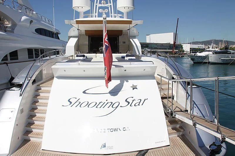 a boat with a red flag on the front aboard KESTREL Yacht for Sale
