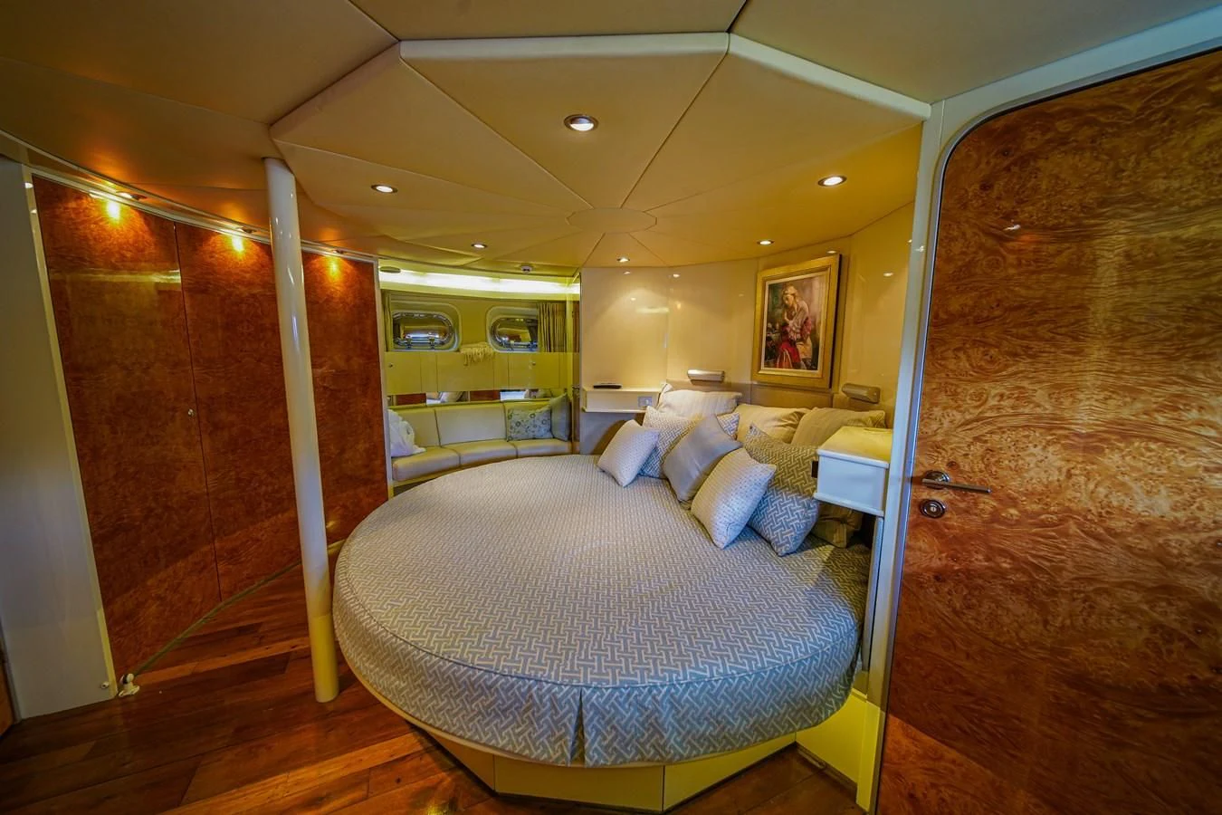 a large bedroom with a large bed aboard AVALON Yacht for Sale