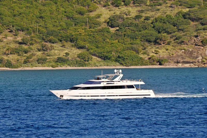 a white boat on the water aboard AVALON Yacht for Sale