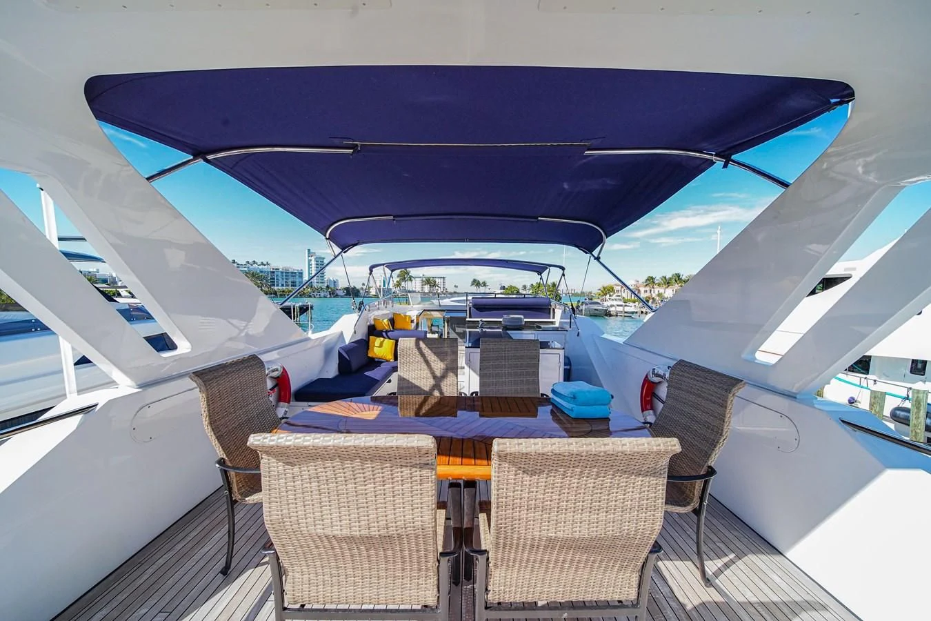 a table and chairs on a boat aboard AVALON Yacht for Sale
