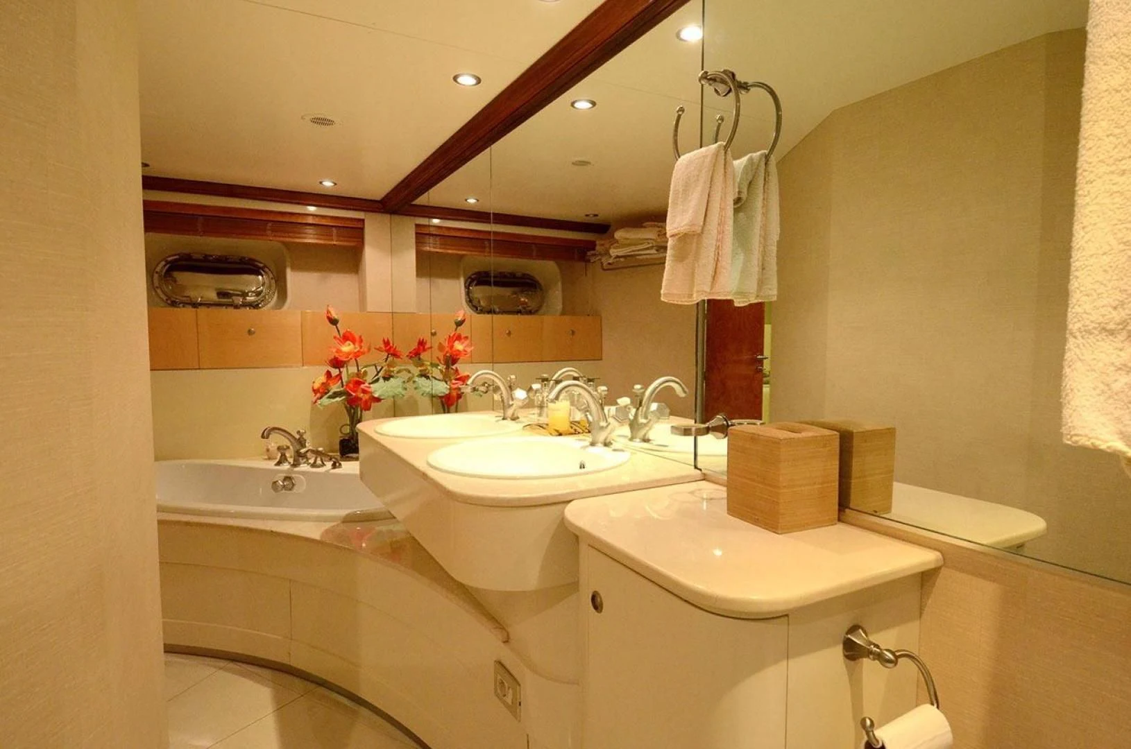 a bathroom with two sinks aboard AVALON Yacht for Sale