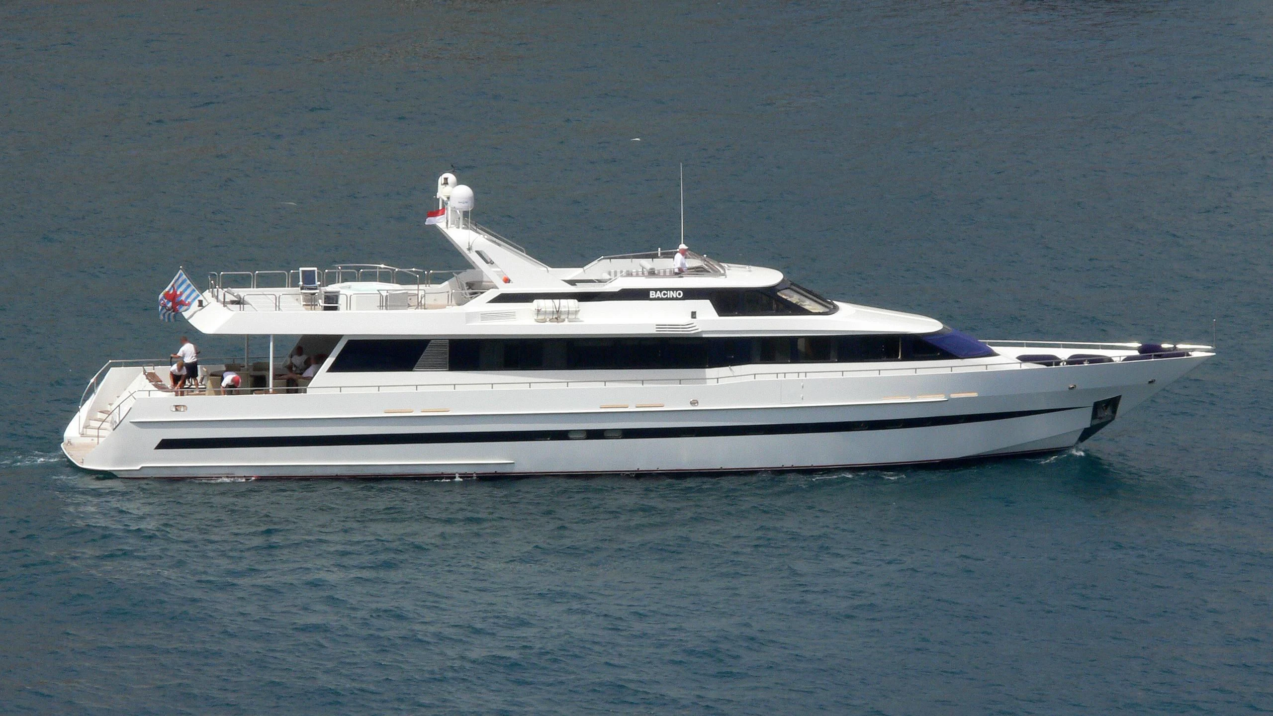 a white yacht in the ocean aboard AVALON Yacht for Sale