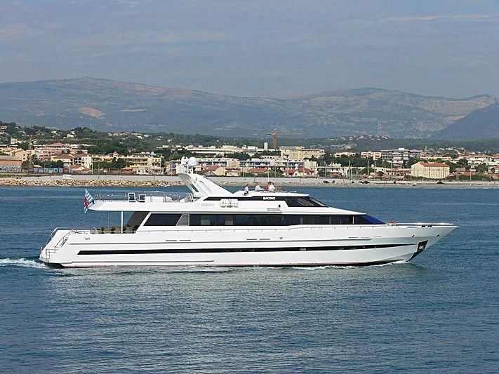 a white yacht on the water aboard AVALON Yacht for Sale