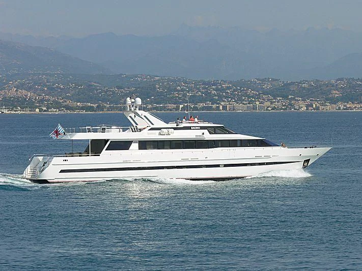 a large white boat on the water aboard AVALON Yacht for Sale