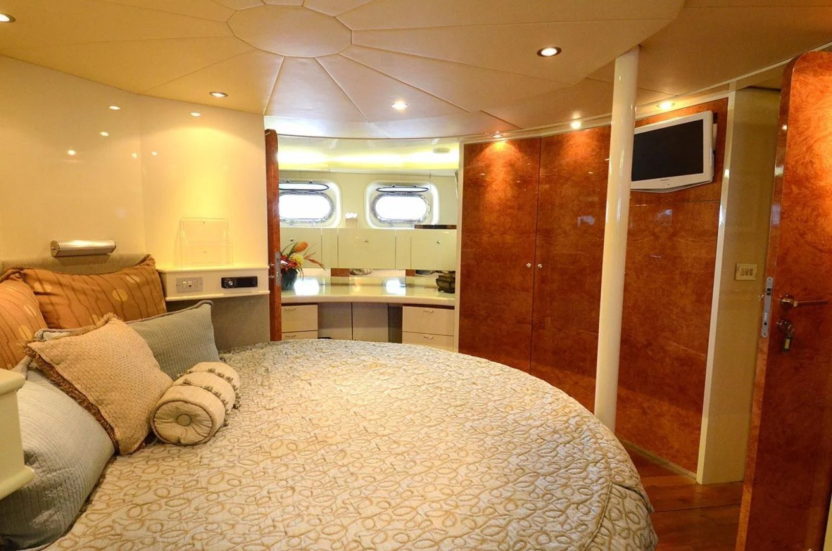 a bed in a room aboard AVALON Yacht for Sale