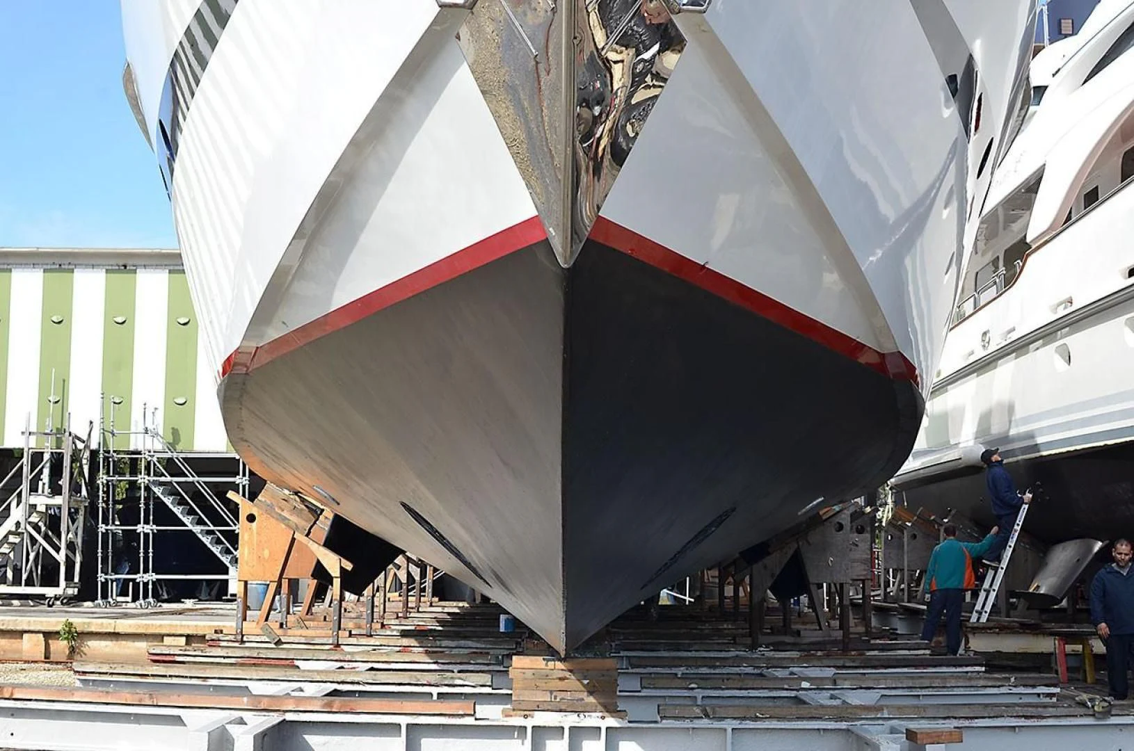 a large metal structure with a red and white striped roof aboard AVALON Yacht for Sale
