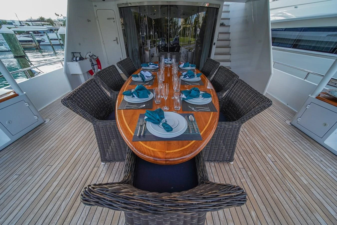 a table with a blue and orange object on it aboard AVALON Yacht for Sale