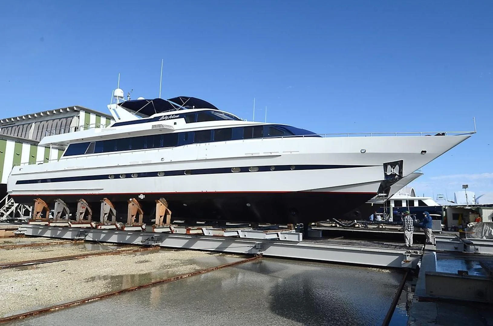 a large white boat aboard AVALON Yacht for Sale