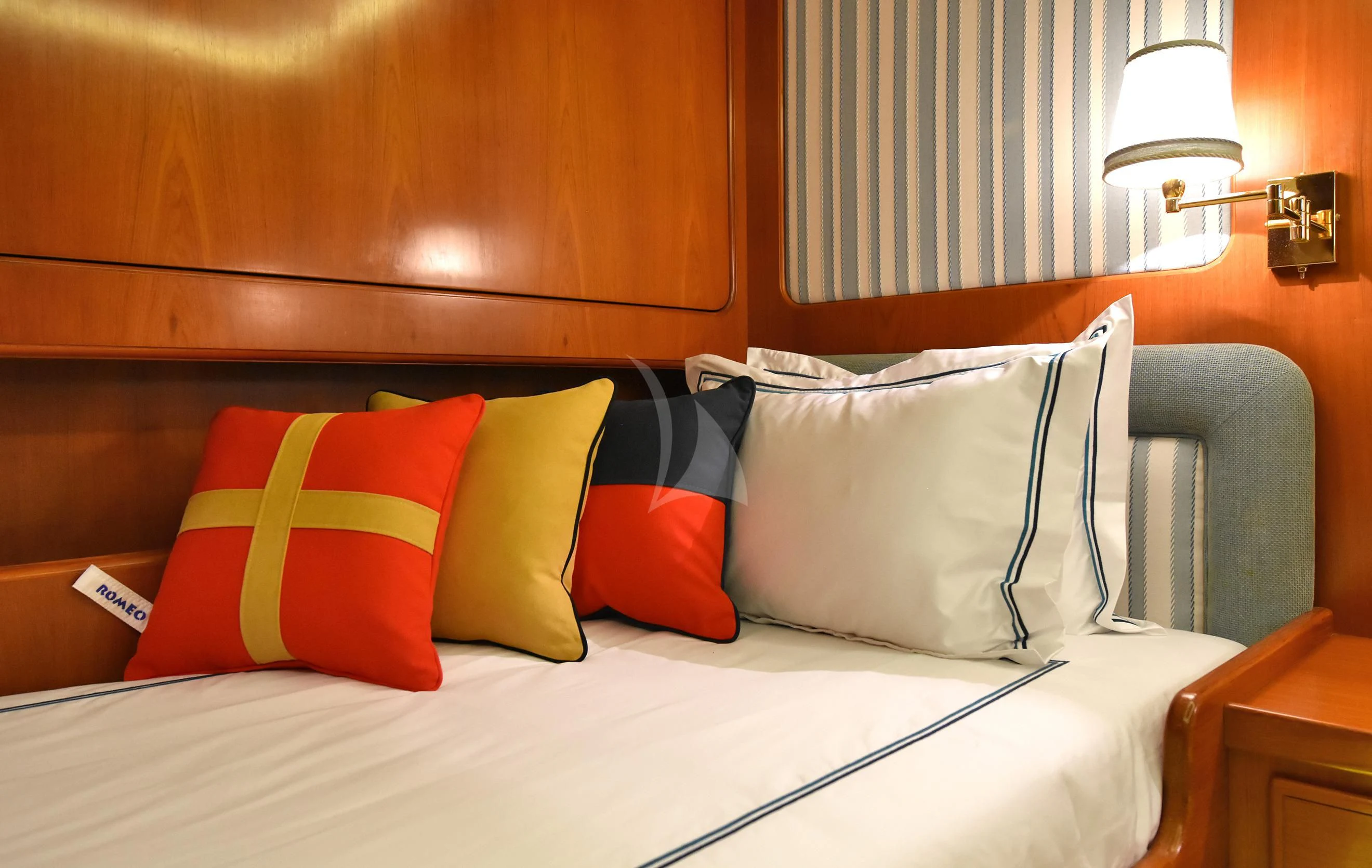 pillows on a bed aboard TAMARITA Yacht for Sale