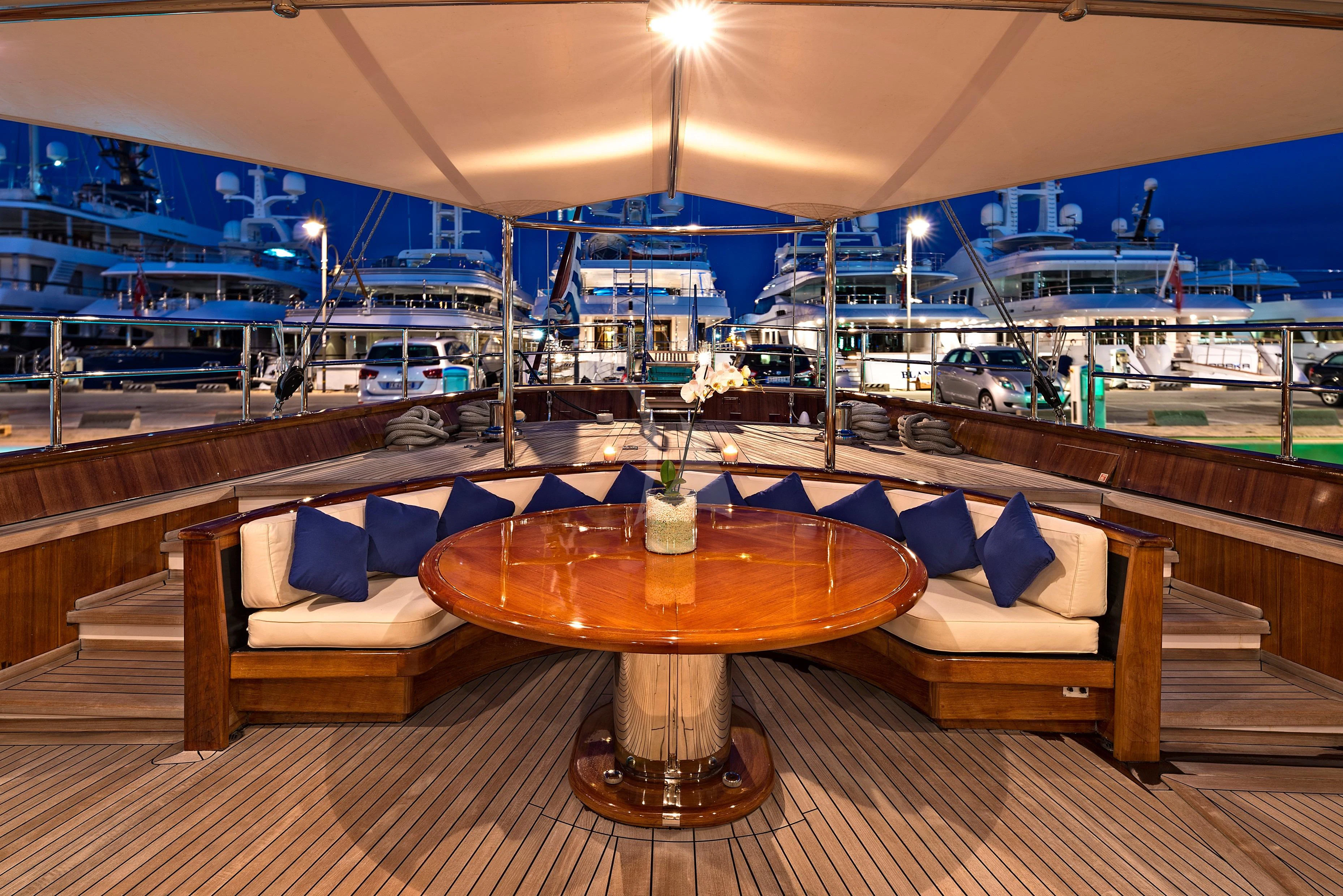 a table and chairs in a room aboard TAMARITA Yacht for Sale