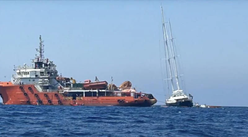 a large ship in the water aboard TAMARITA Yacht for Sale