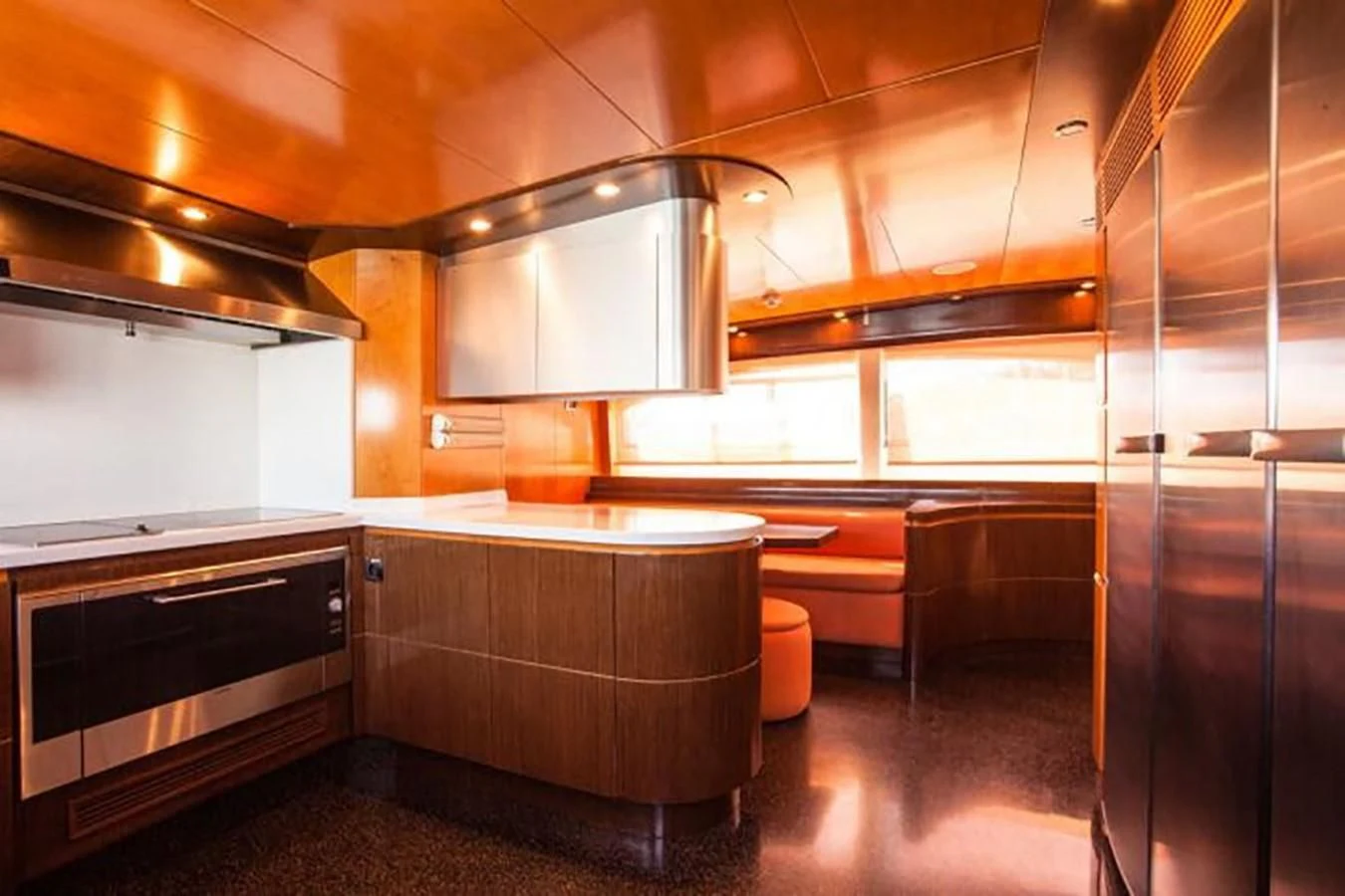 a kitchen with a large island aboard FOR YOUR EYES ONLY Yacht for Charter