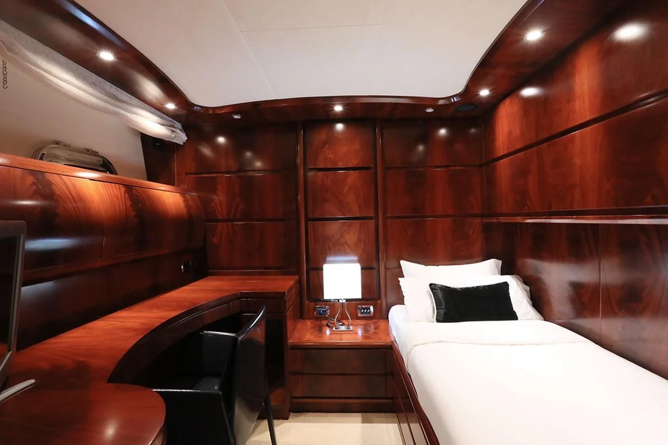 a bed in a room aboard FOR YOUR EYES ONLY Yacht for Charter