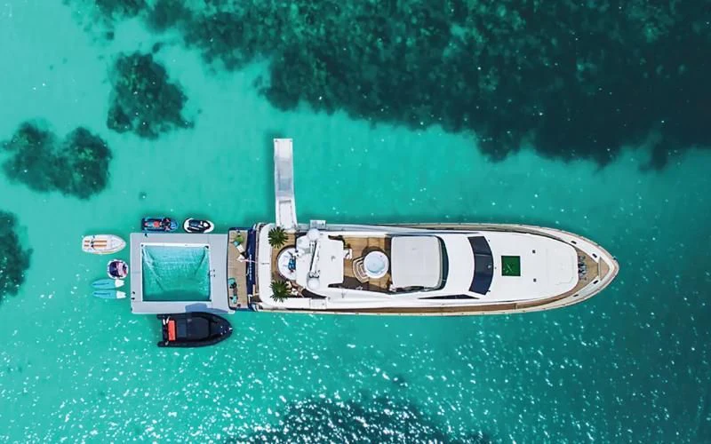 a high angle view of a ship aboard FOR YOUR EYES ONLY Yacht for Charter