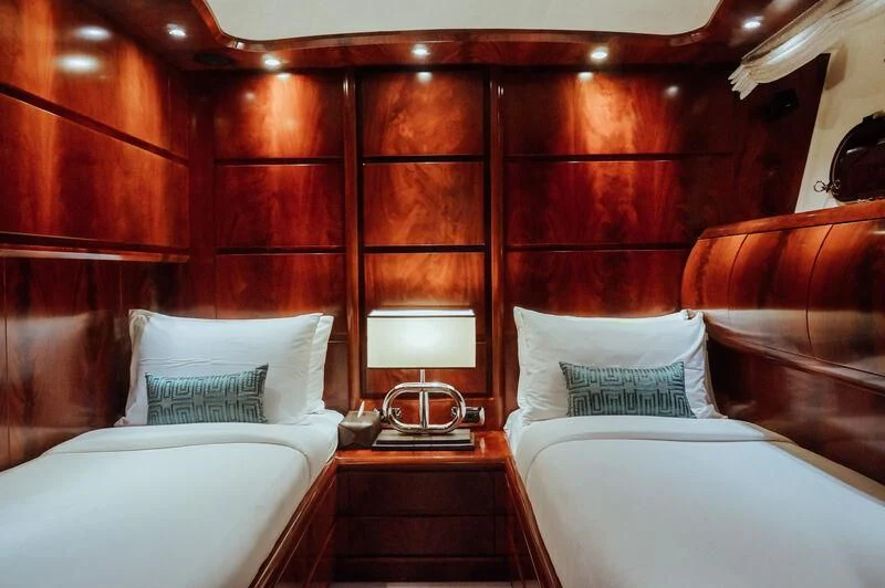 a room with two beds aboard FOR YOUR EYES ONLY Yacht for Charter