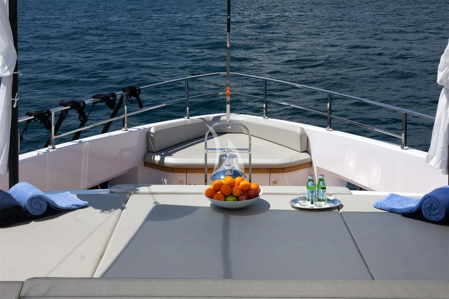 a boat with fruit on it aboard HAIAMI I Yacht for Charter