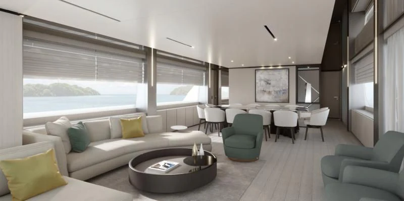 a living room with a couch and a table aboard HAIAMI I Yacht for Charter