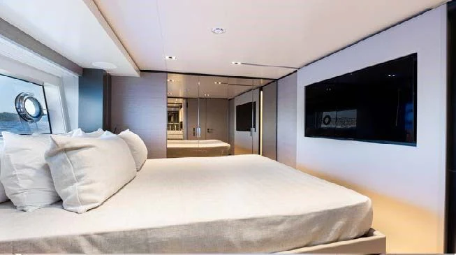 a bed in a room aboard HAIAMI I Yacht for Charter