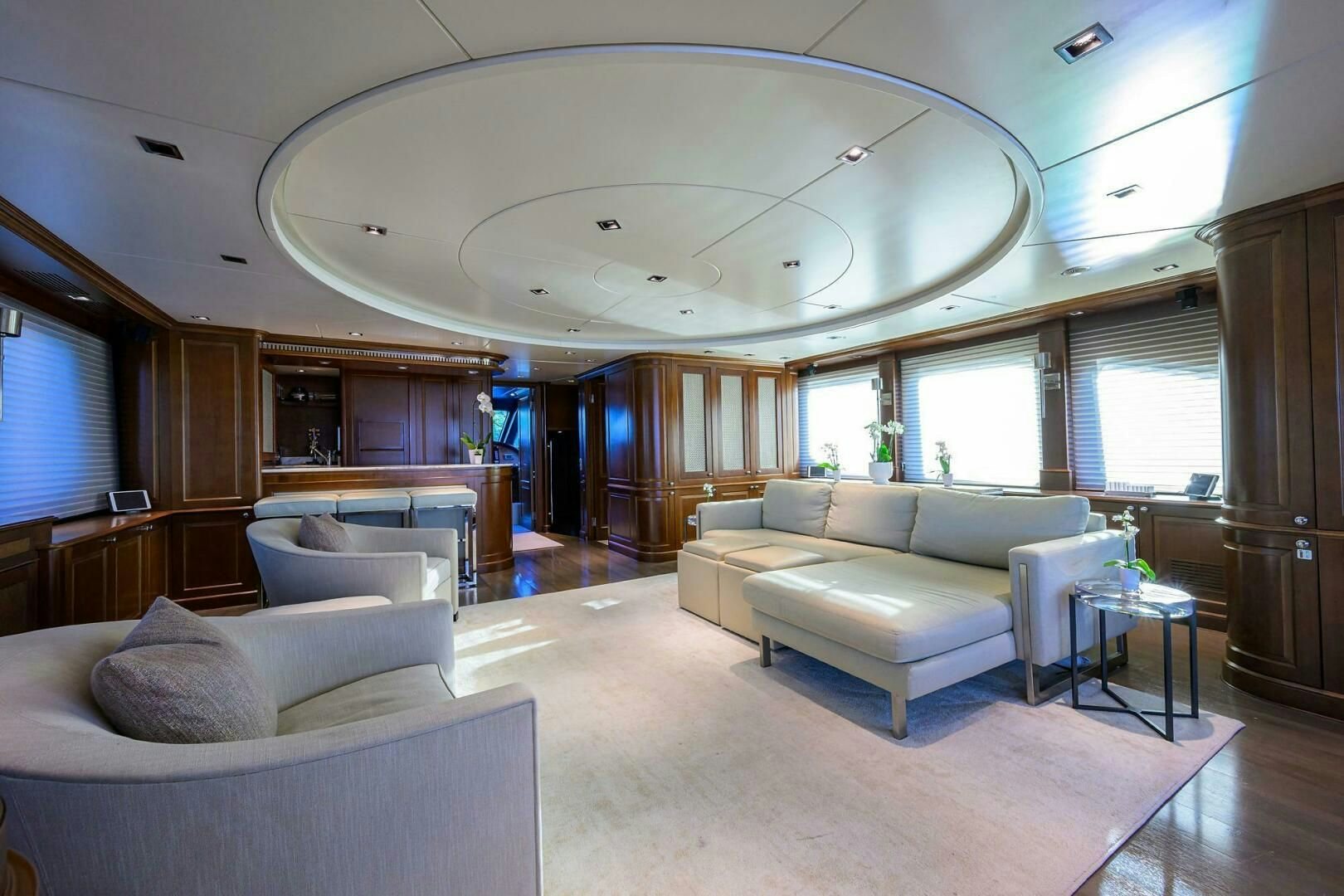 a large living room with a large ceiling aboard ARTHUR’S WAY Yacht for Sale