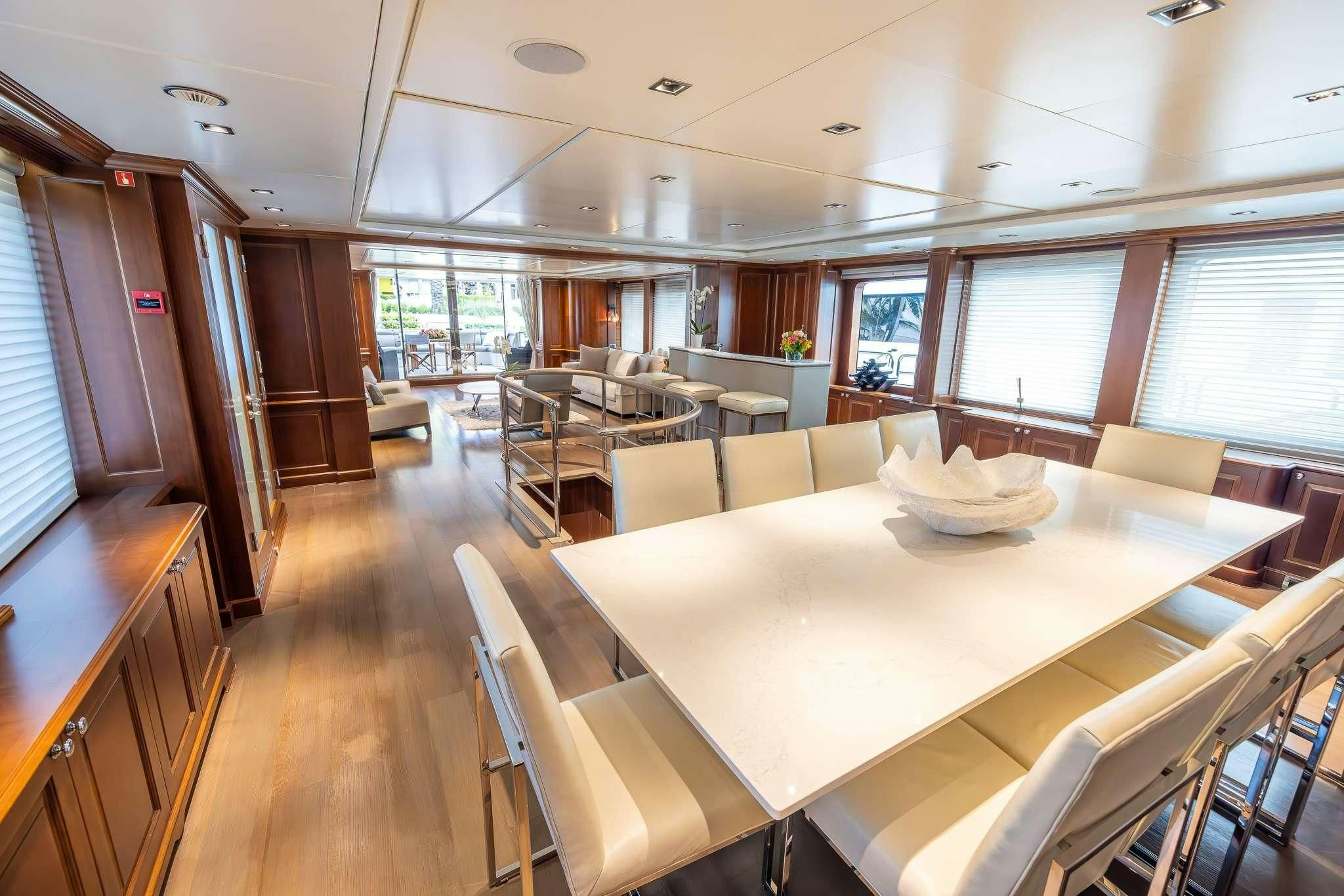 a large kitchen and dining room aboard ARTHUR’S WAY Yacht for Sale