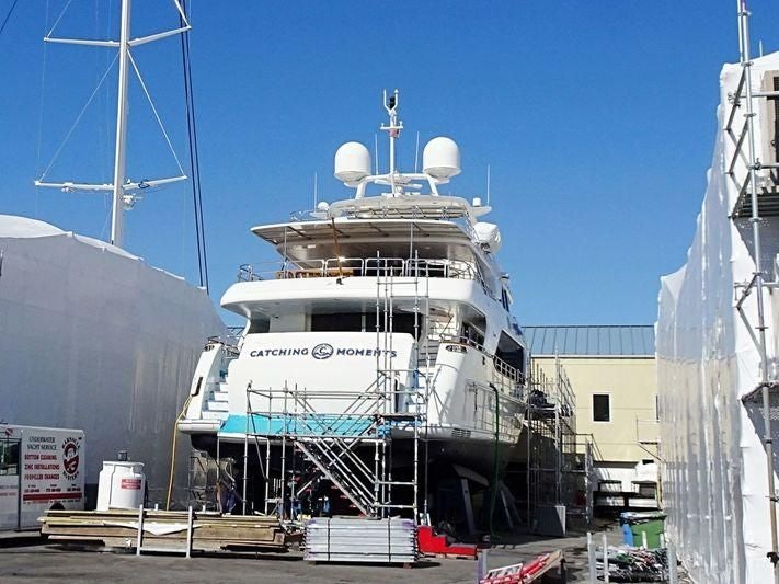 a large ship docked aboard ARTHUR’S WAY Yacht for Sale