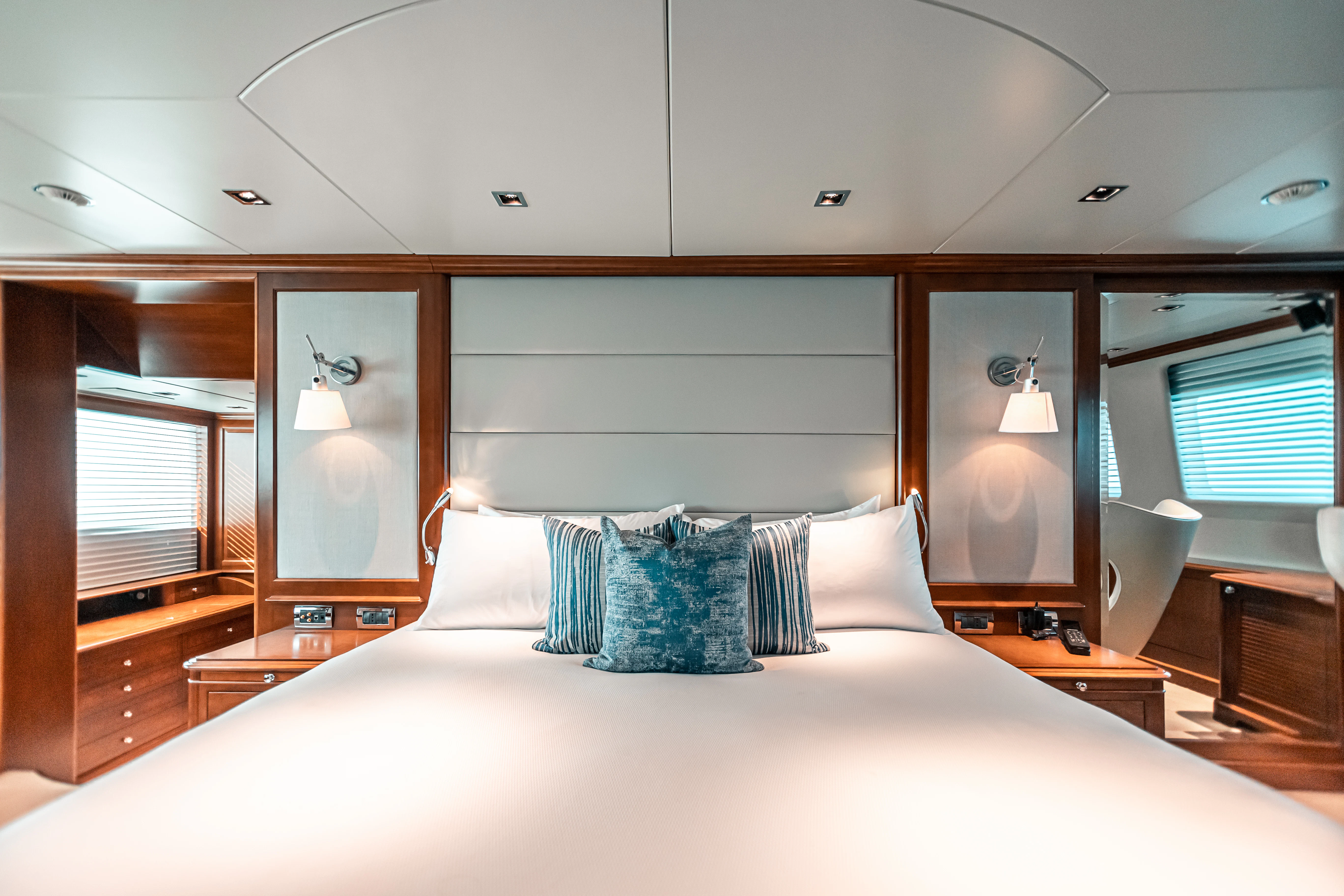 a bed with pillows and pillows aboard ARTHUR’S WAY Yacht for Sale