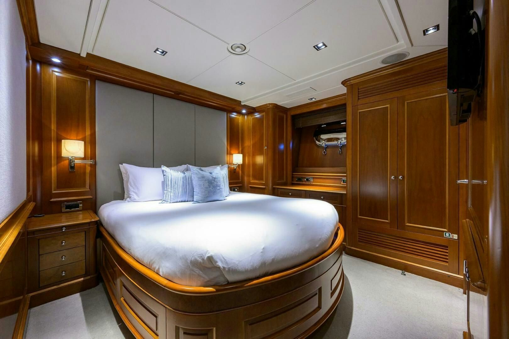 a bed in a room aboard ARTHUR’S WAY Yacht for Sale