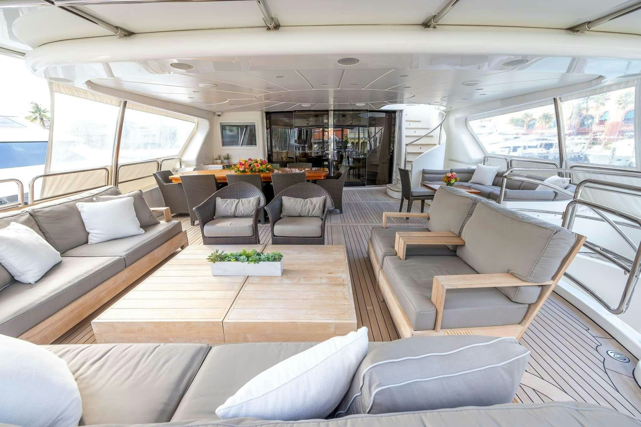 a living room with a large window aboard ARTHUR’S WAY Yacht for Sale